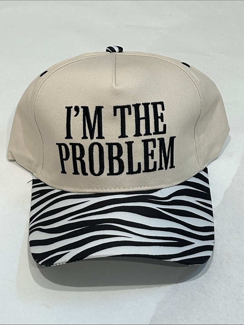 I'm The Problem Zebra Brim Baseball Cap Beige adult adjustable one size nwot new